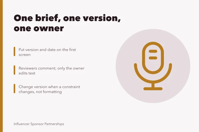 Card on campaign brief version control and single-owner editing rules. Campaign brief tools: stopping version drift before it starts