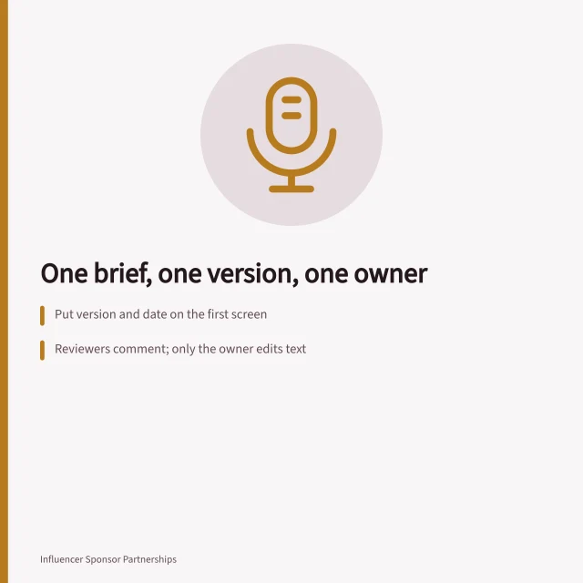 Card on campaign brief version control and single-owner editing rules. Campaign brief tools: stopping version drift before it starts