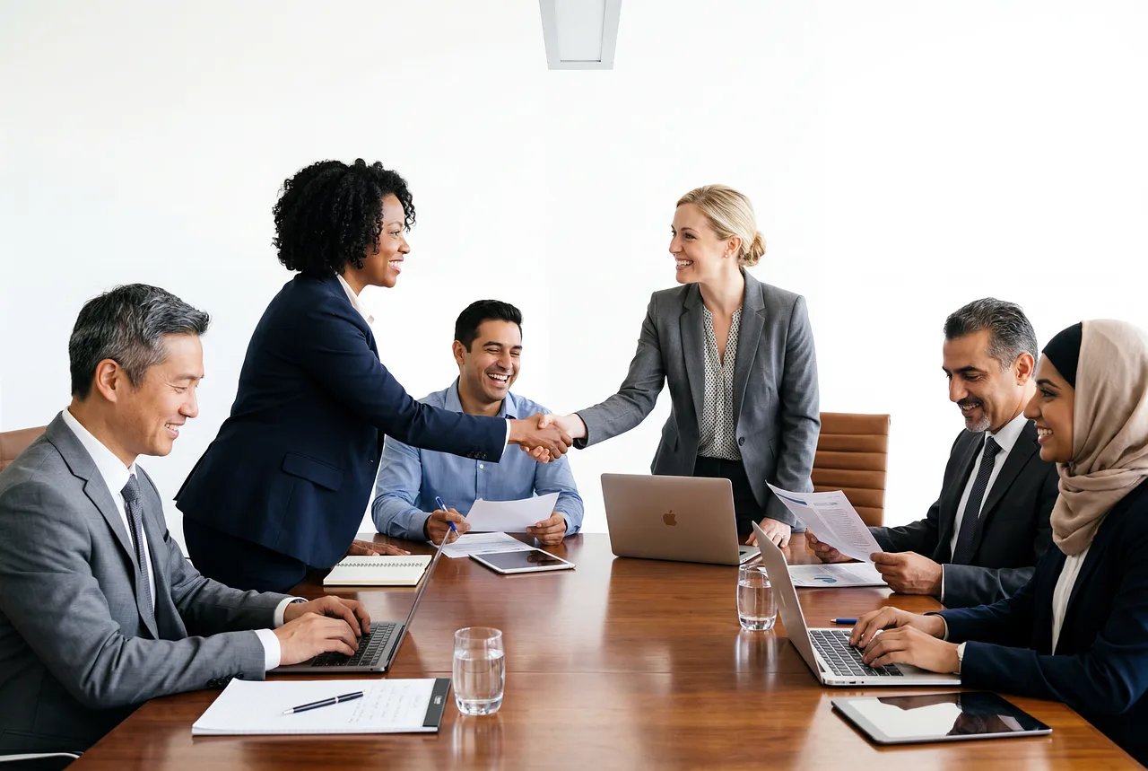 meeting, conference, business, office, team, collaboration, agreement, handshake, partnership, corporate, professional, discussion, presentation, chart, graph, laptop, documents, strategy, negotiation, success, leadership, workplace, formal, ai generated. How campaign case study tools differ in practice