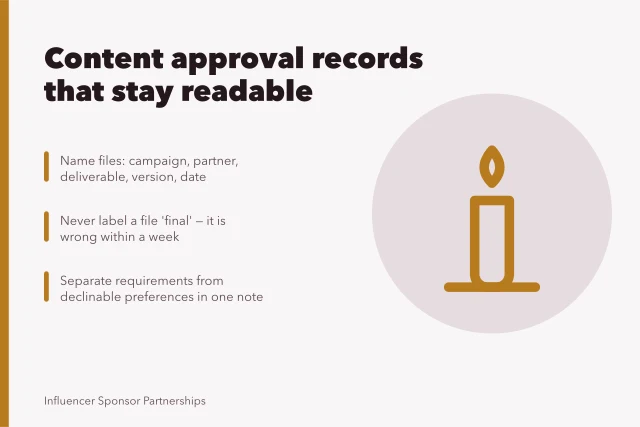 Card on naming, storing and retaining content approval records. Content approvals tools: a guide to the criteria