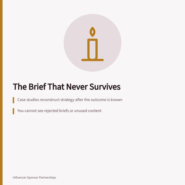 Card about missing campaign briefs in case studies. Why the campaign brief is always the missing document in a case study