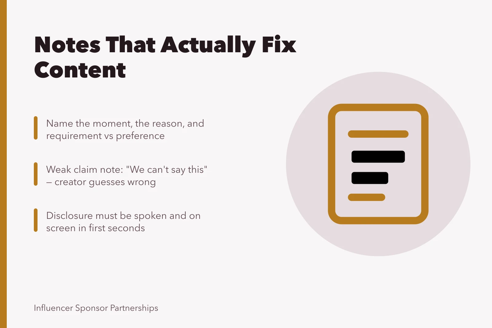 Card listing parts of a usable content approval note. Which content approval note actually changes what gets fixed