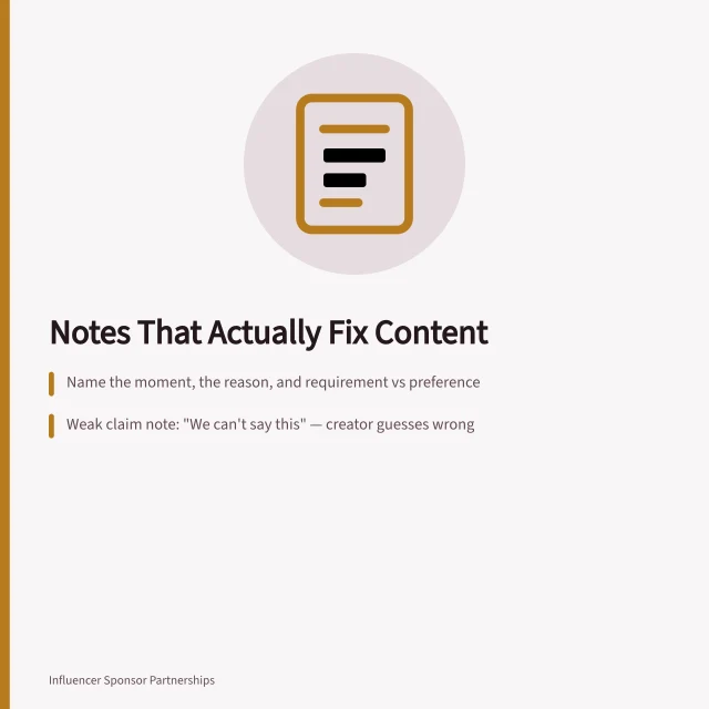 Card listing parts of a usable content approval note. Which content approval note actually changes what gets fixed