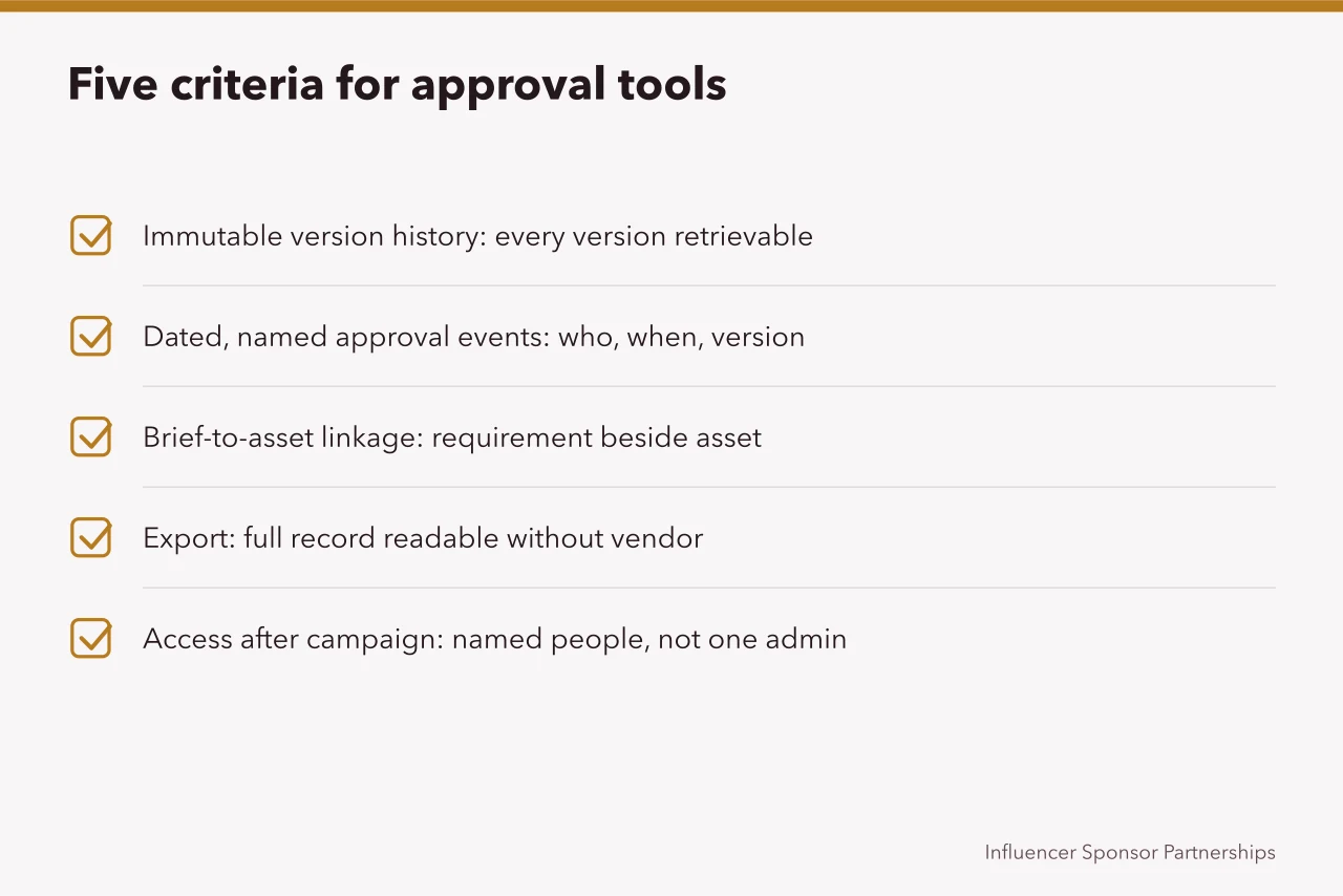 Checklist of five criteria for judging content approval tools (Content approvals tools: a guide to the criteria)