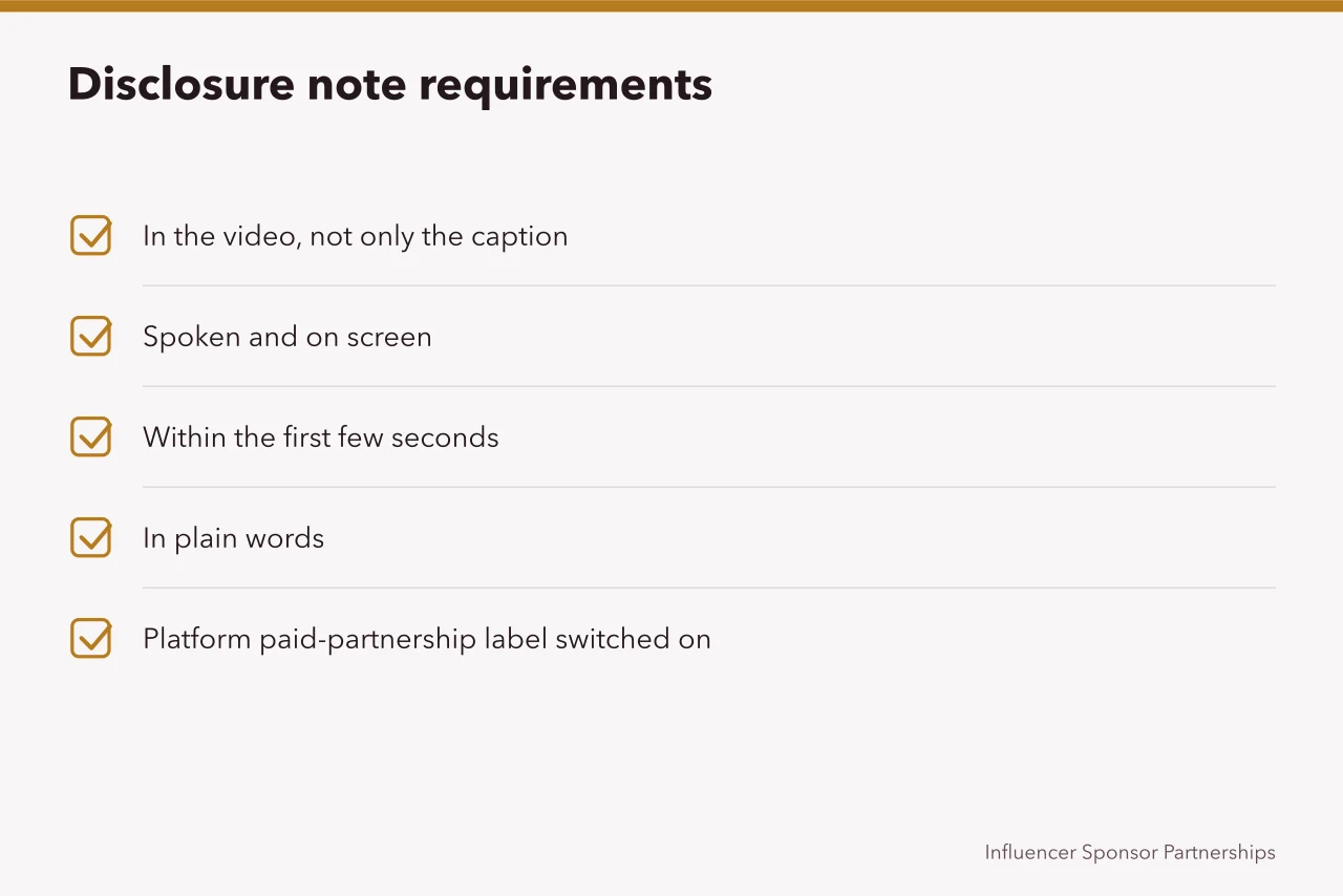 Checklist of where and how a paid-partnership disclosure must appear (Which content approval note actually changes what gets fixed)